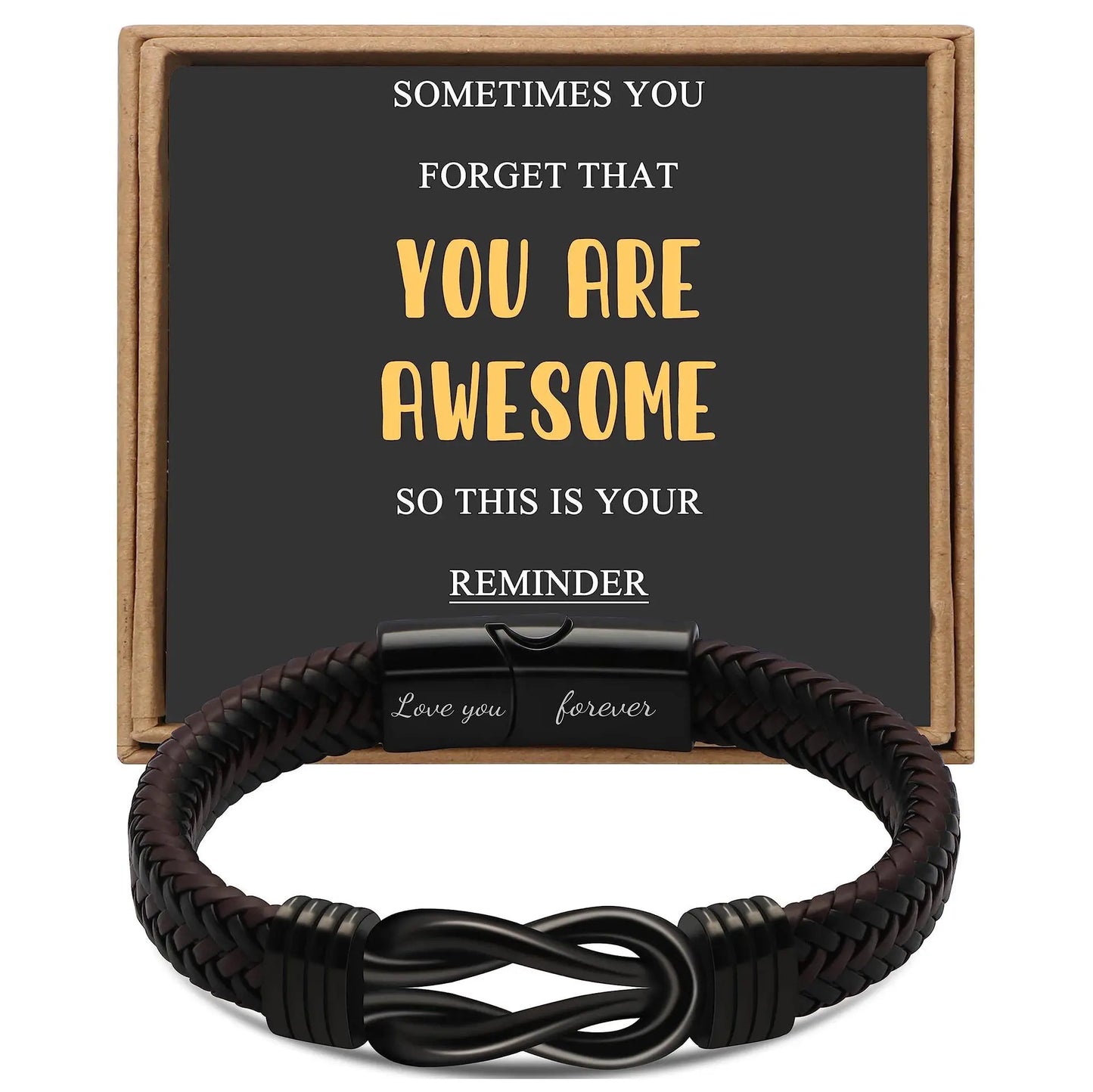 Leather Knot Bracelet for Men – Stainless Steel Infinity