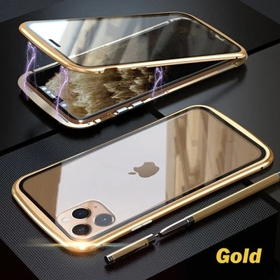 360° magnetische metalen telefoonhoes – dubbelzijdig glas