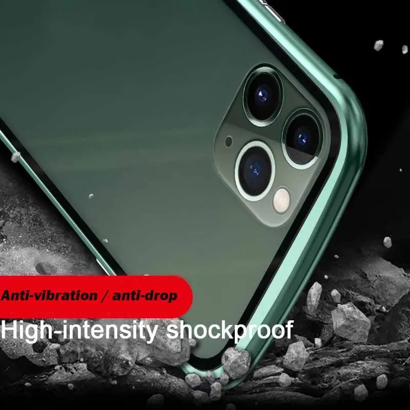 Coque de téléphone magnétique en métal à 360° – Verre double face