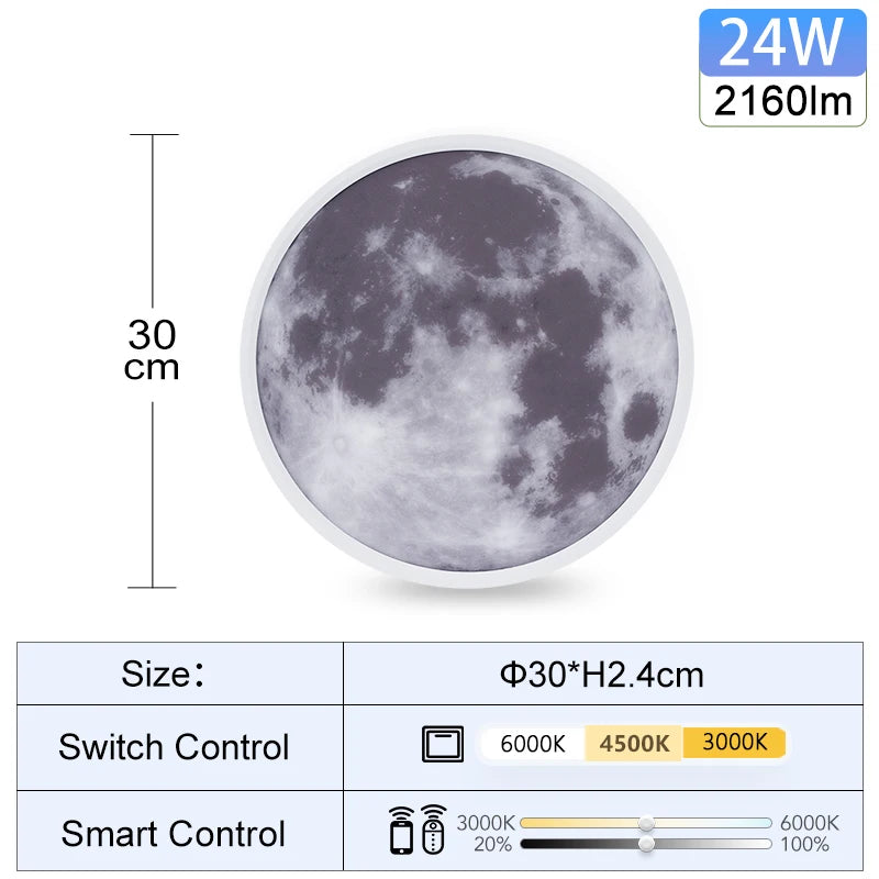 Smart LED Ceiling Lamp – Moon Light Fixture for Living Room