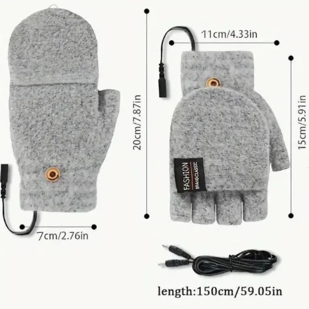 Gants chauffants USB – Chauffe-mains demi-doigts pour l'hiver