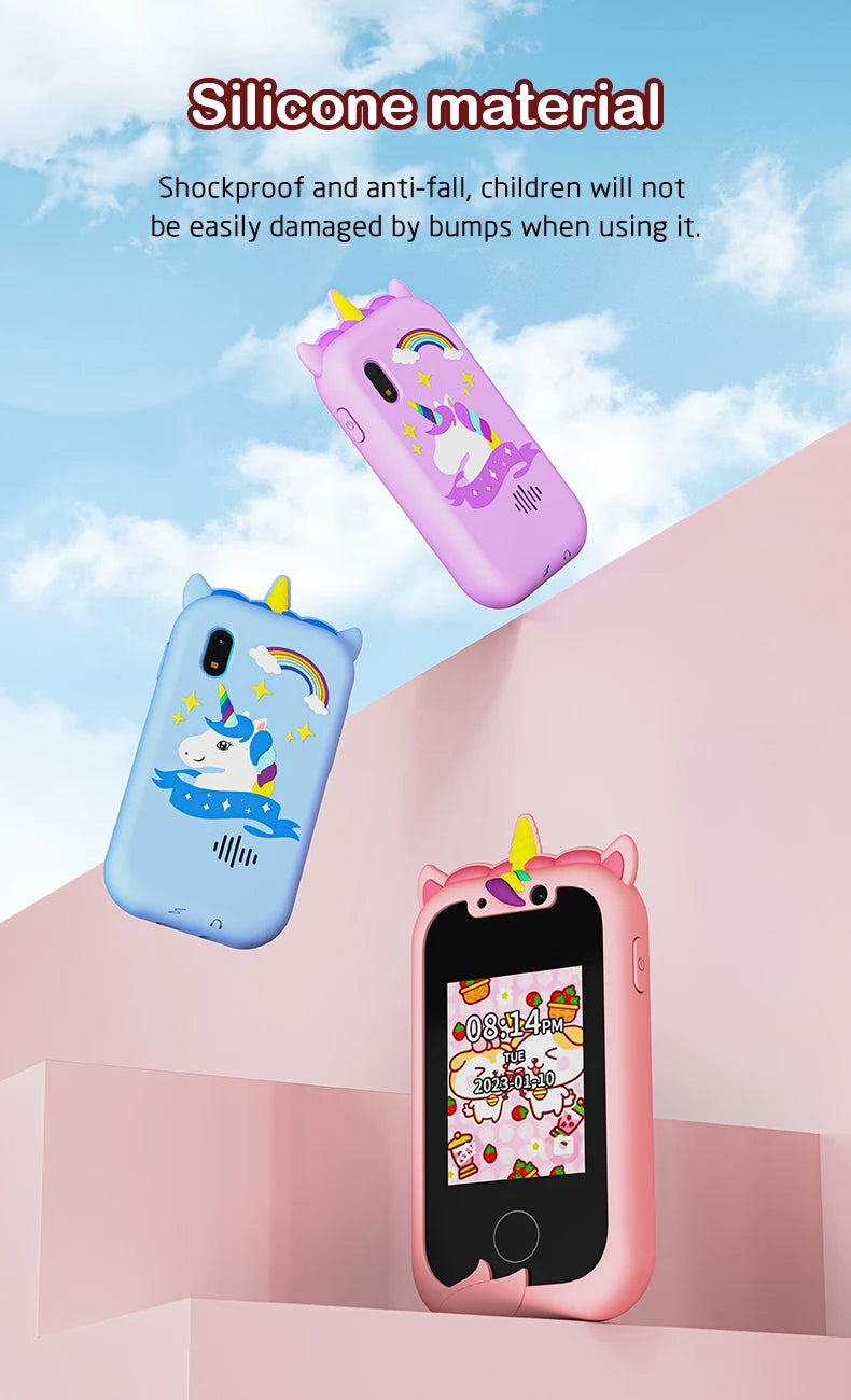 Kinderspeelgoed met eenhoorn-smartphone – dubbele camera en muziekspeler