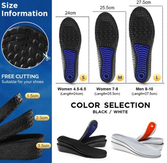 Invisible Height Increase Shoe Insoles – Gel Inserts