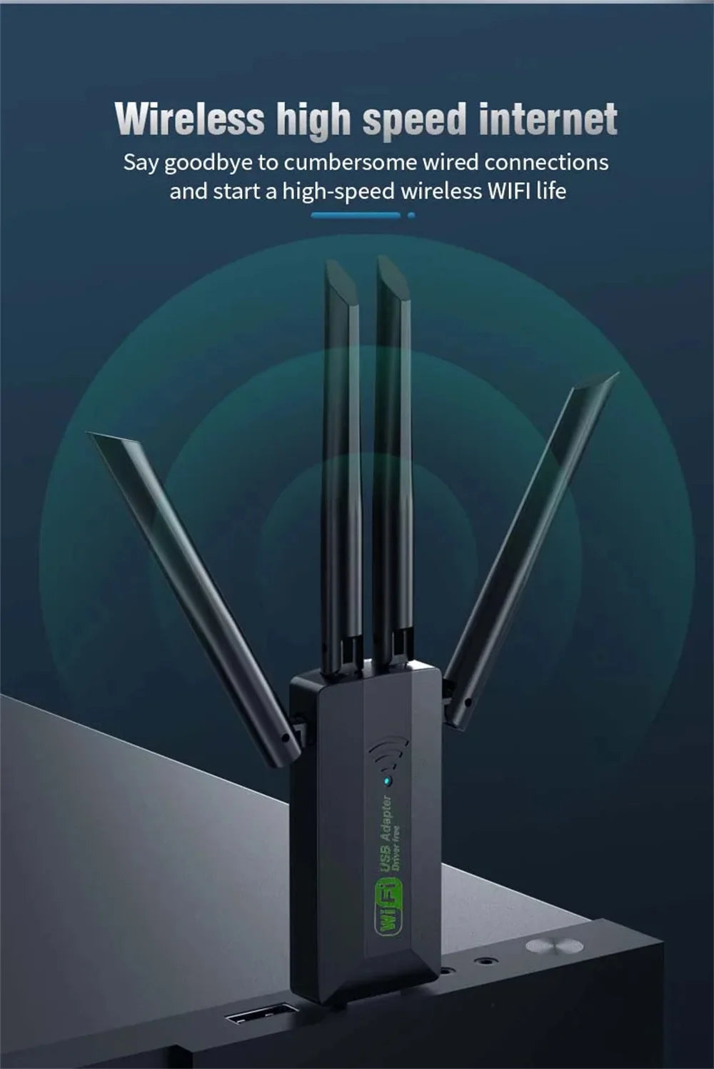 Dual Band USB WiFi Adapter 1200Mbps – 4 Antennas