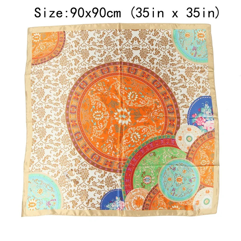 Foulard en soie pour femme 90x90 cm – Bandana carré tendance