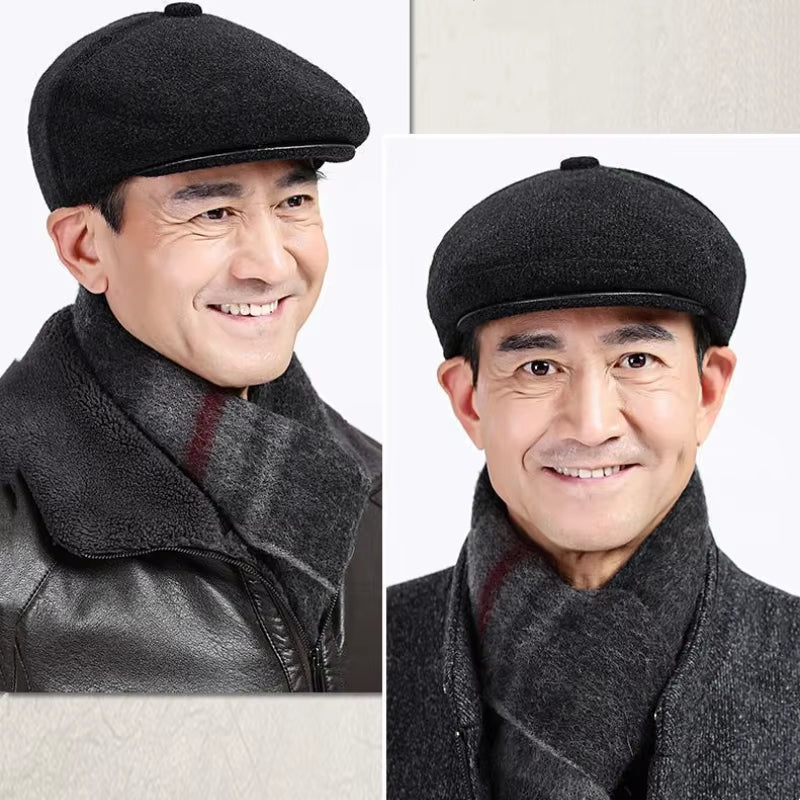Béret d'hiver à casquette plate – Chapeau chaud à 5 panneaux avec cache-oreilles