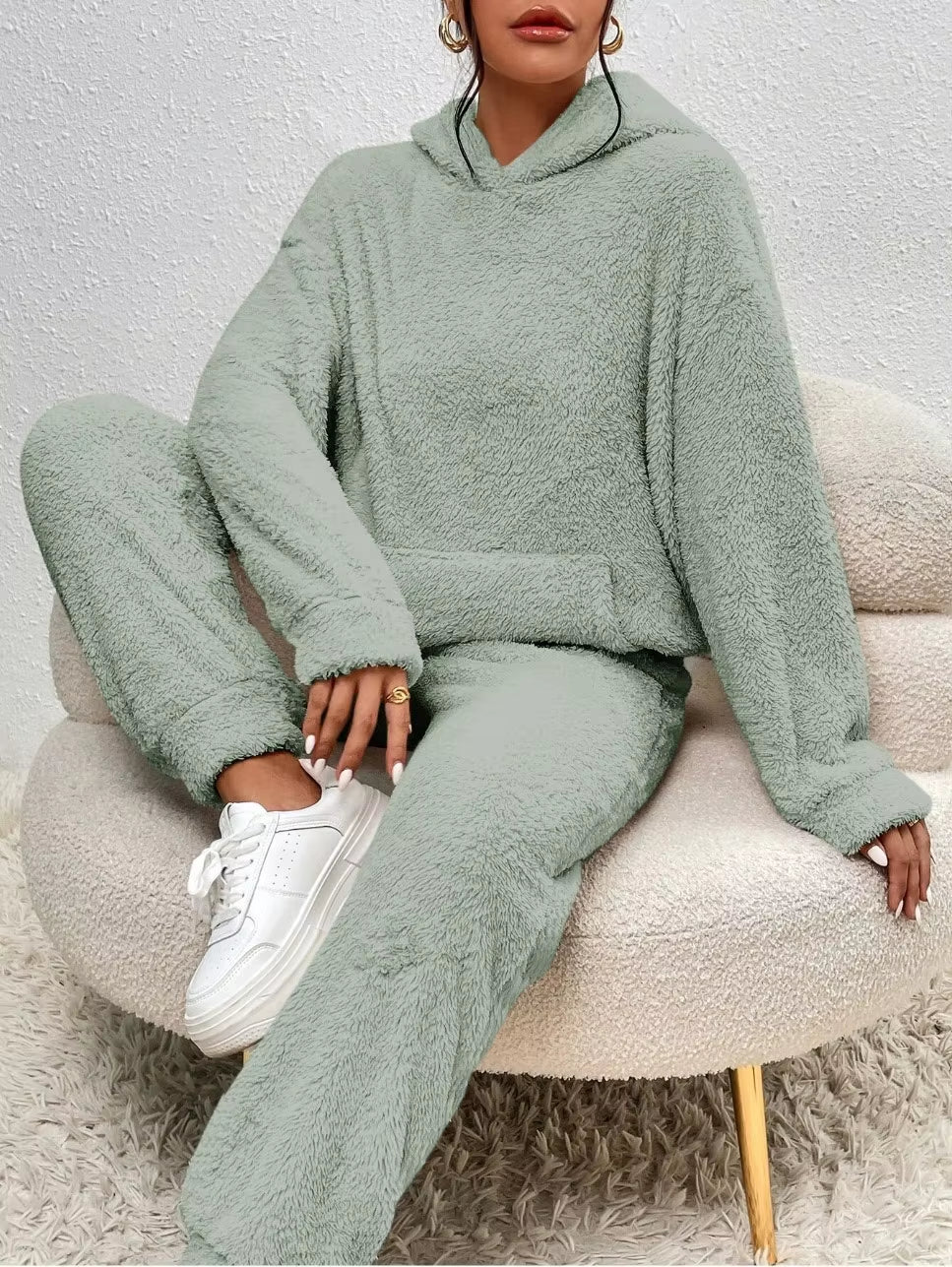 Pluche hoodie en broek winterset, warme casual