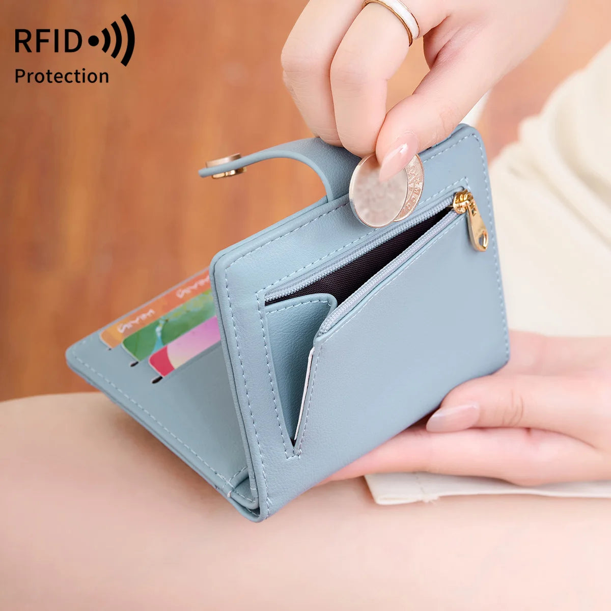 Portefeuille ultra-fin RFID pour femme – Porte-cartes pliable