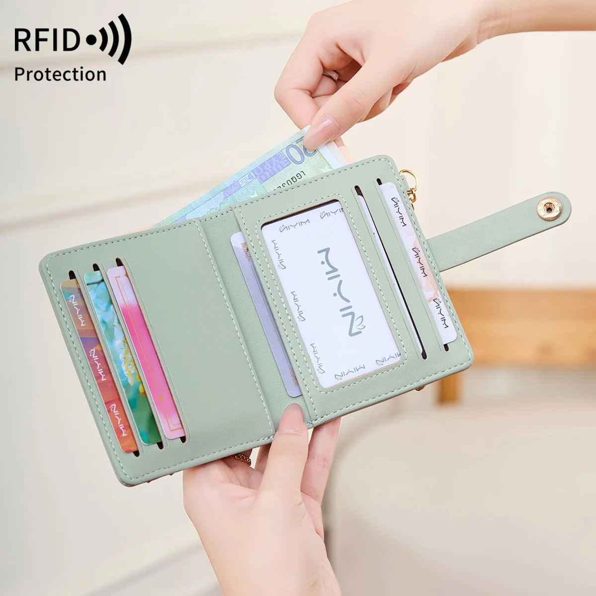 Portefeuille ultra-fin RFID pour femme – Porte-cartes pliable
