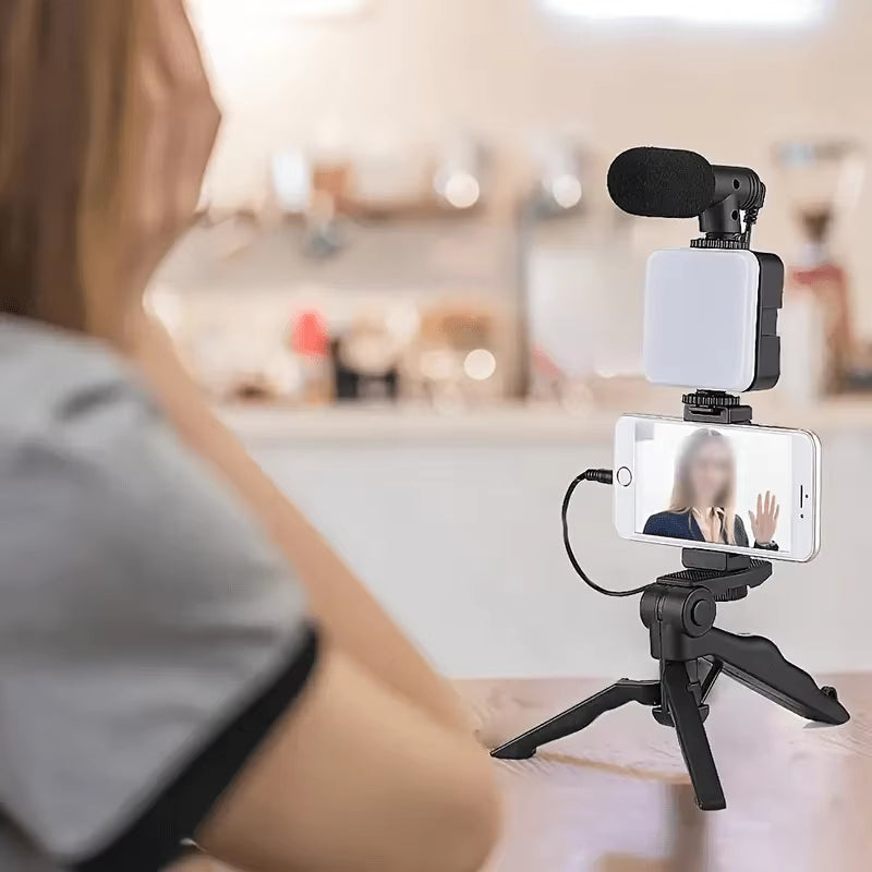 Smartphone Vlogging Kit – Tripod, Mic & LED Light Vlogs Recording