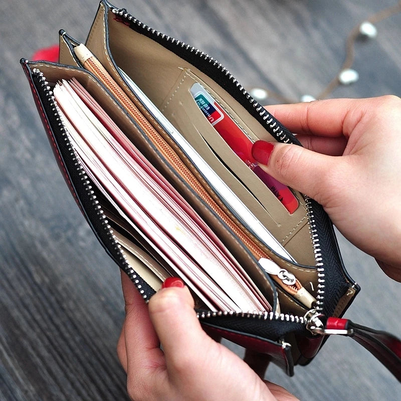 Dames lange portemonnee & clutch met rits – Multi-layer organizer