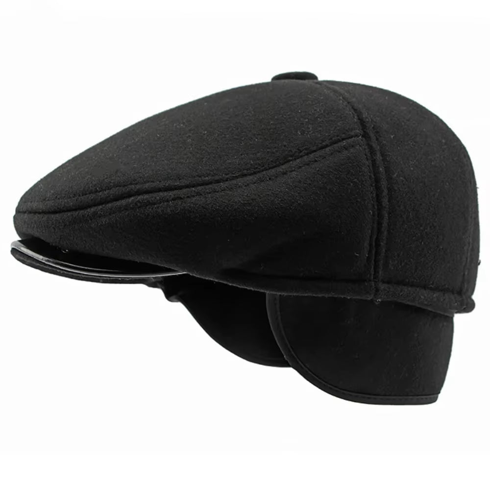 Winter Beret Flat Cap – Warm 5-Panel Hat with Ear Flaps