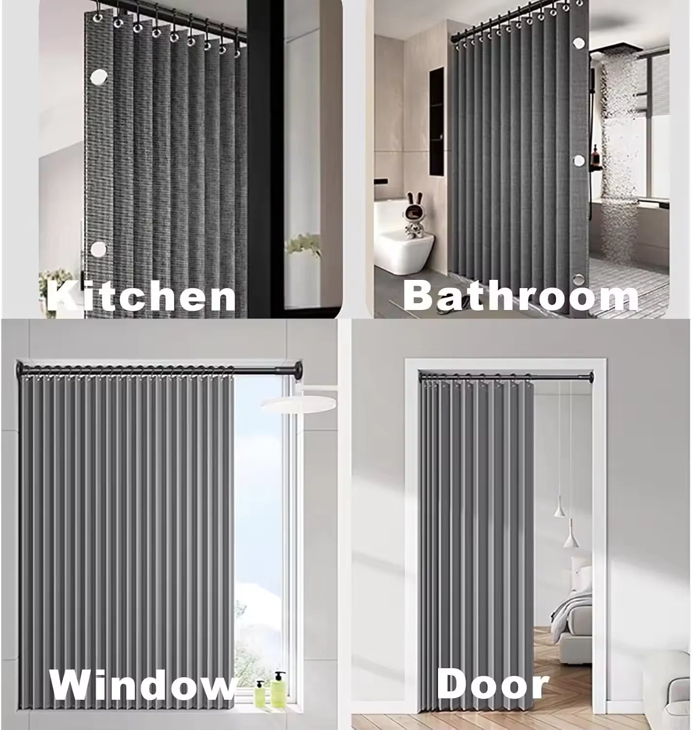 Rideau de Douche Pliable Magnétique en Lin Imperméable pour Douche à l'Italienne