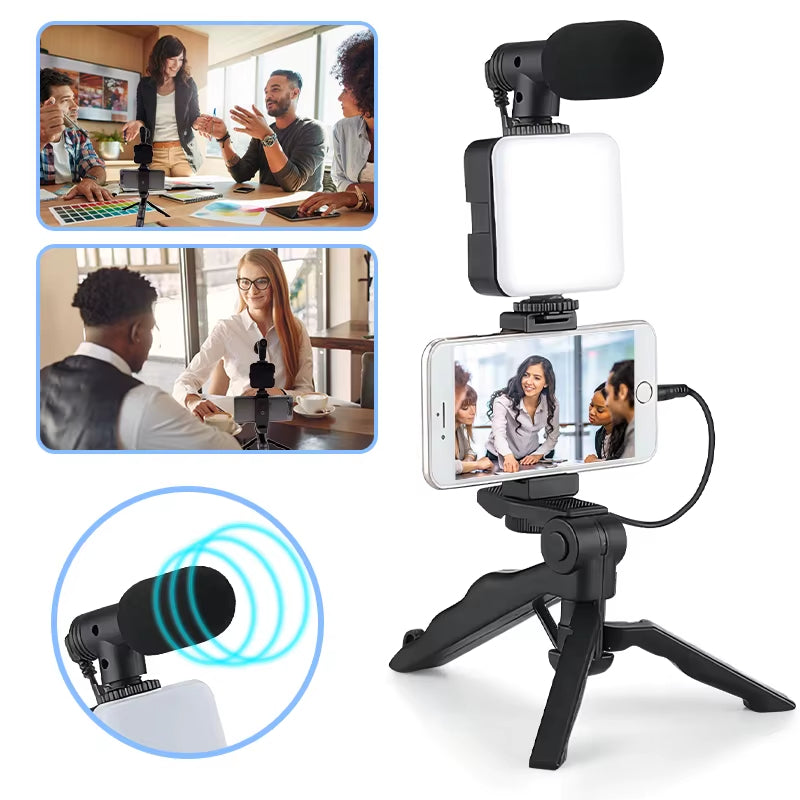 Smartphone Vlogging Kit – Tripod, Mic & LED Light Vlogs Recording