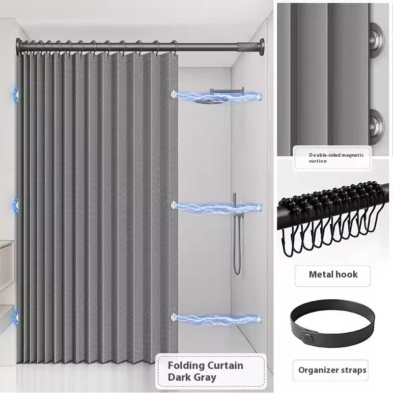 Rideau de Douche Pliable Magnétique en Lin Imperméable pour Douche à l'Italienne