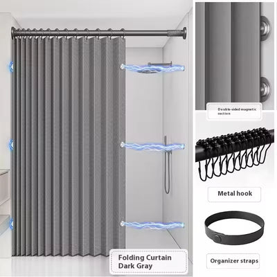 Magnetic Foldable Linen Bath Curtain Waterproof