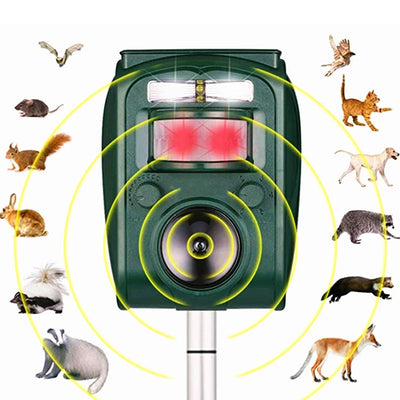 Solar Ultrasone Dieren Verjager - Nieuwe Zonne Energie Repellent Sensor - Outdoor Tuin Pest Muis Vogel Kat Hond Vleermuis Das Vos Repeller -Houd Dieren Weg - 110 Graden Hoek 4-6m Verte
