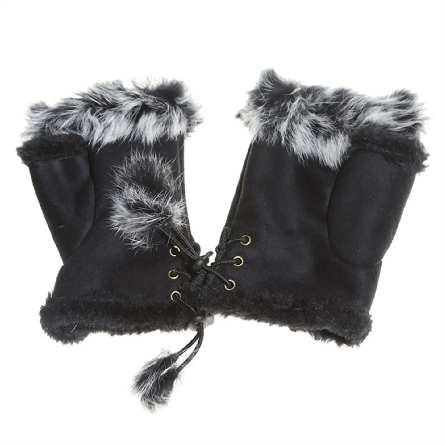 Pluche wanten met halve vingers, handschoenen van imitatiebont en leer