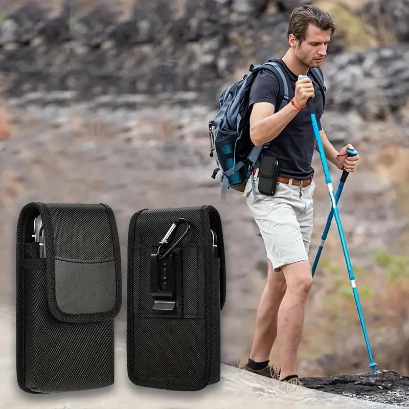 Pochette de ceinture pour téléphone en nylon pour homme avec deux compartiments