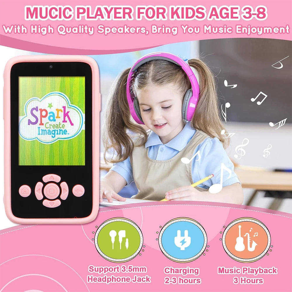 Téléphone jouet pour enfants – Appareil photo, lecteur MP3 et jeux de puzzle, 32 Go