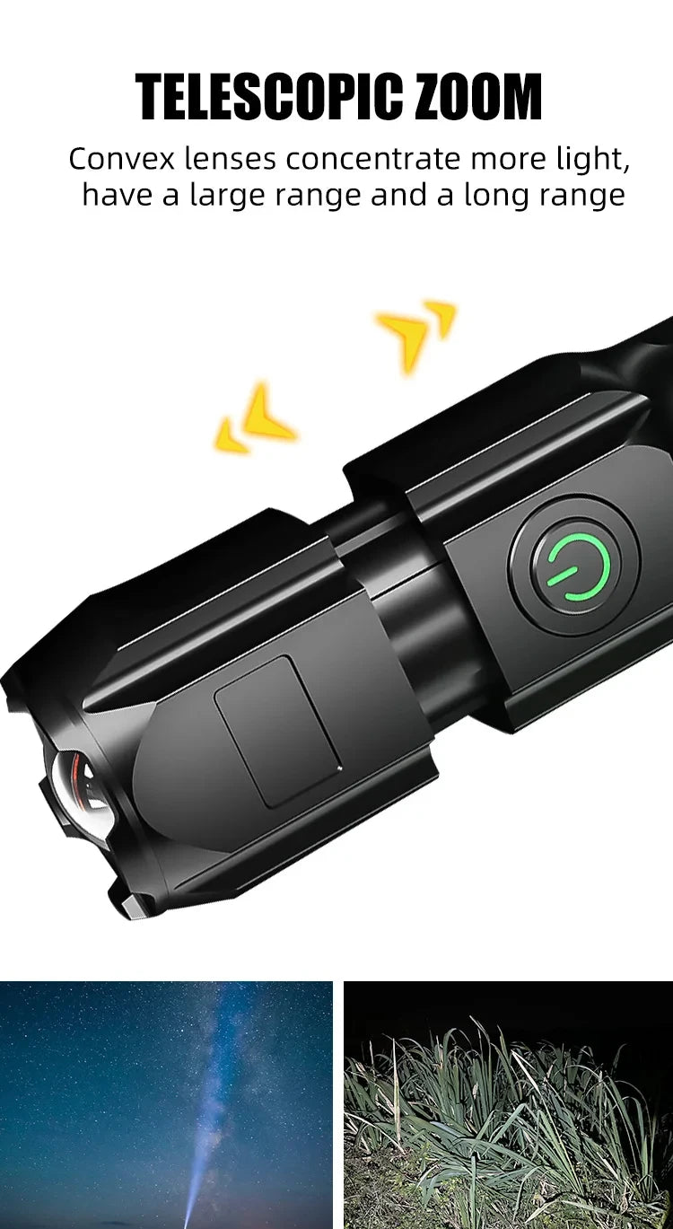 Oplaadbare LED-kampeerlamp – USB-zoomlamp, waterdicht