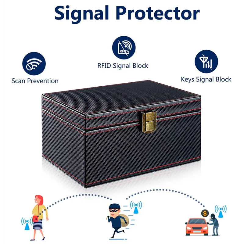 Étui de clés et téléphone antivol en fibre de carbone RFID – 2 porte-clés + boîte