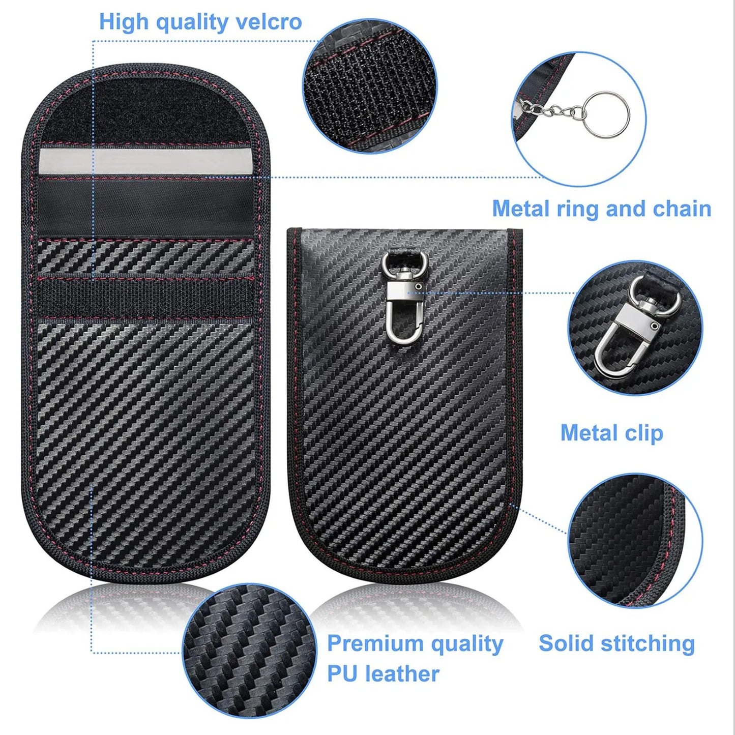 Étui de clés et téléphone antivol en fibre de carbone RFID – 2 porte-clés + boîte