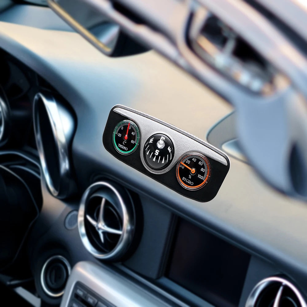 Ensemble d'accessoires de voiture 3 en 1 – Boussole, thermomètre et hygromètre