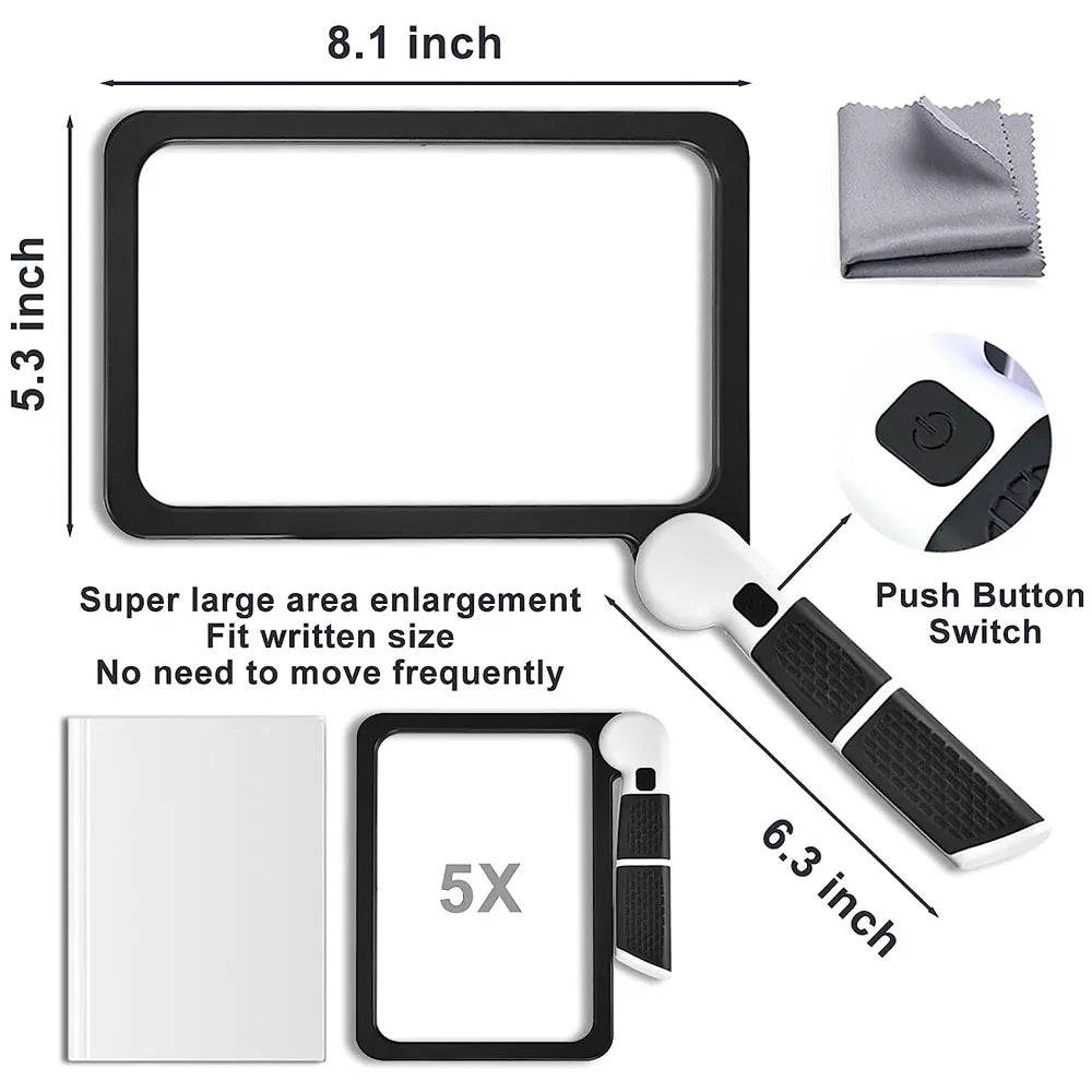 Portable Illuminated Magnifier – 5X Square Magnifying Glass