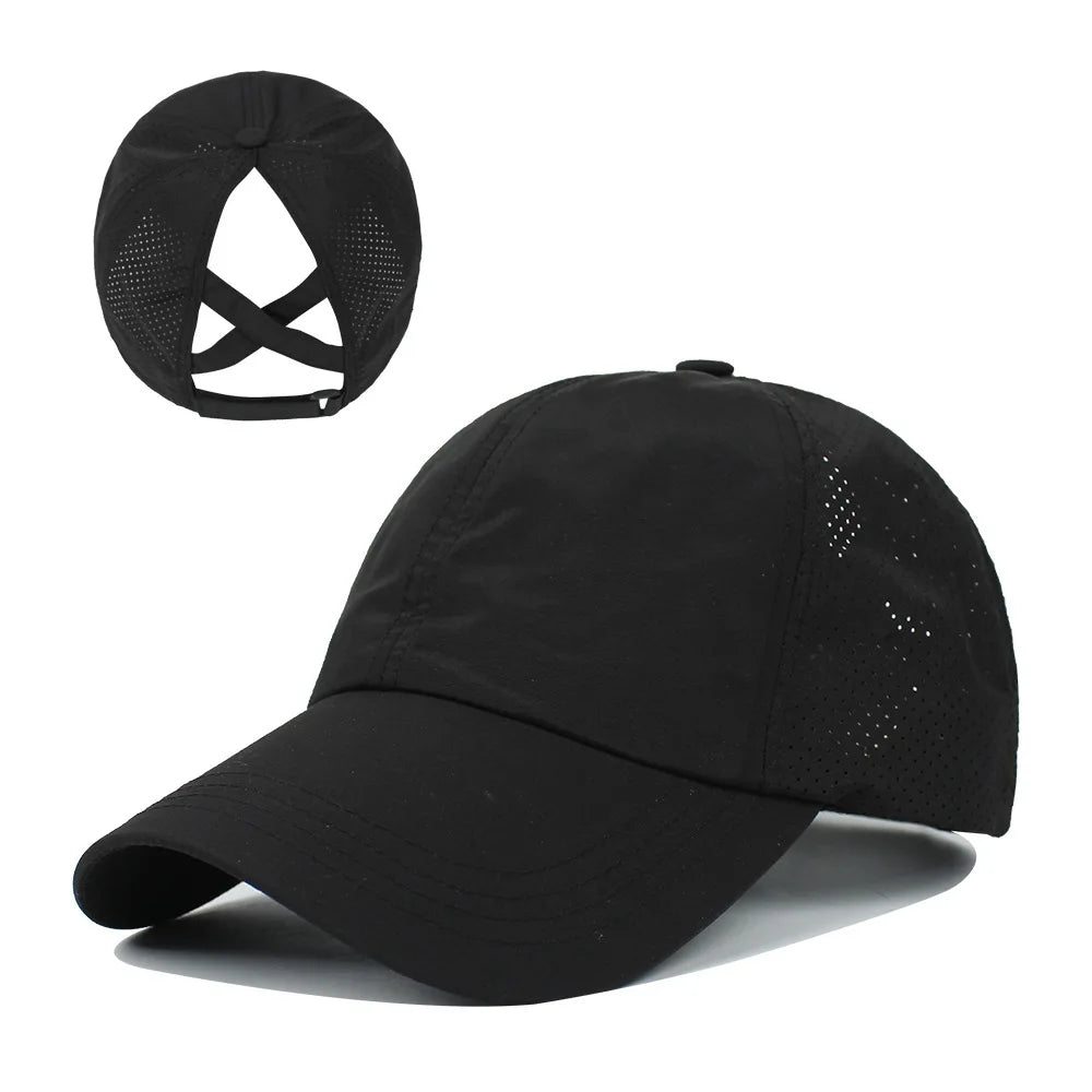 Summer Solid Color Baseball Cap – Women Ponytail Sports Cap