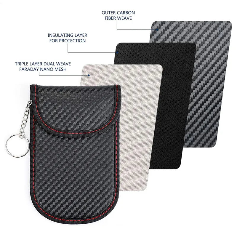 Étui de clés et téléphone antivol en fibre de carbone RFID – 2 porte-clés + boîte