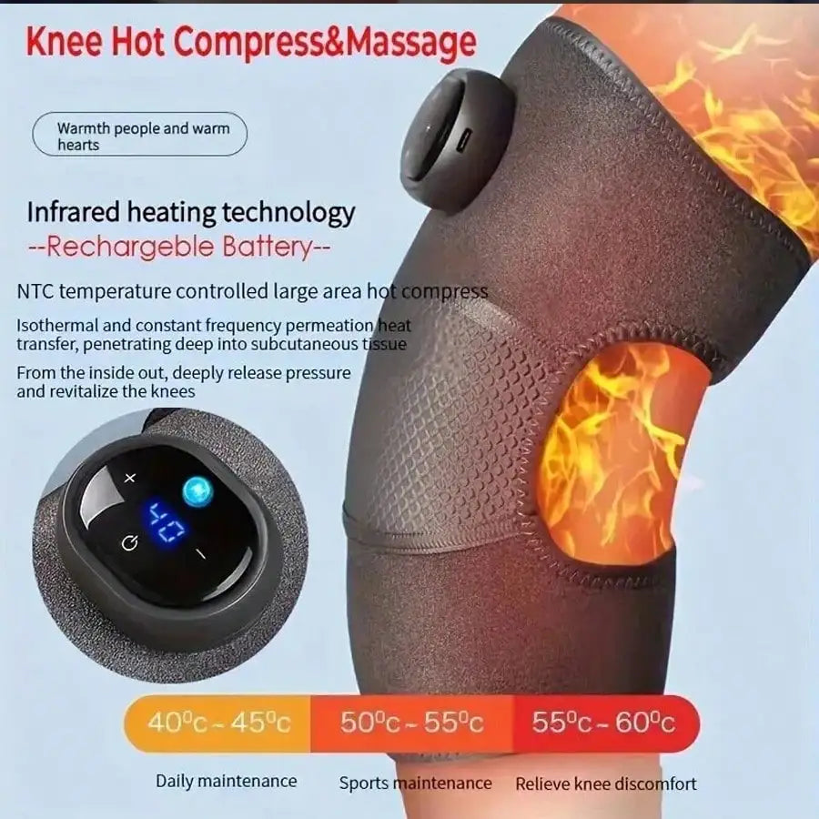 Bandage de massage vibrant chauffant 3 en 1 – Soulagement des genoux