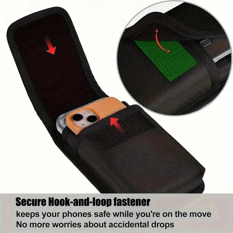 Pochette de ceinture pour téléphone en nylon pour homme avec deux compartiments