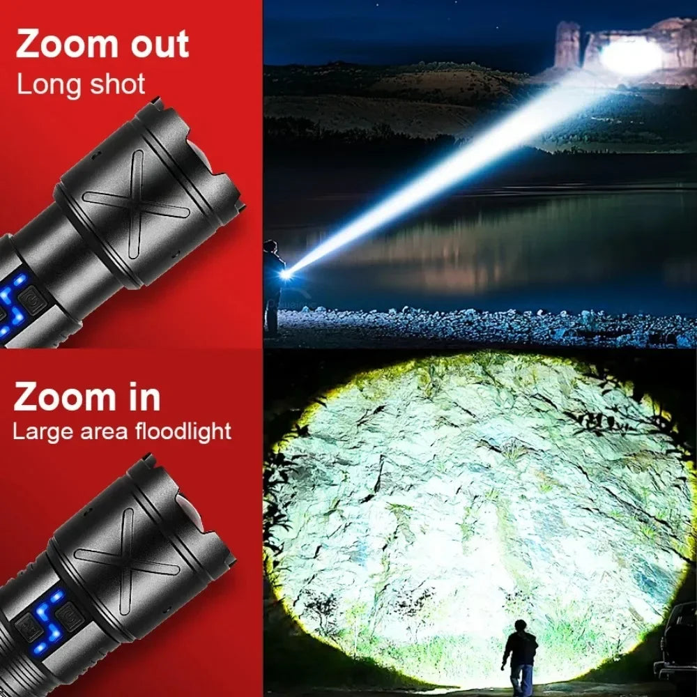 LED Flashlight – 3000m Tactical Zoomable Rechargeable Torch