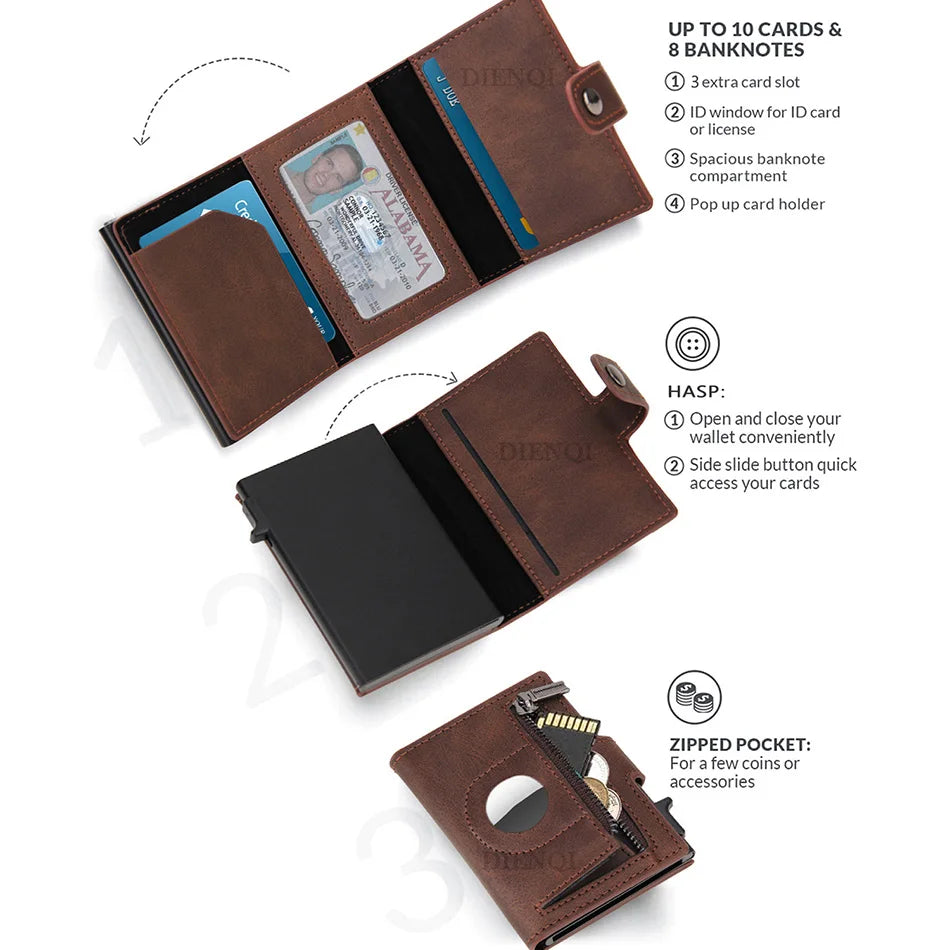 Anti-Theft RFID Card Holder – Slim Aluminum Wallet with AirTag Slot