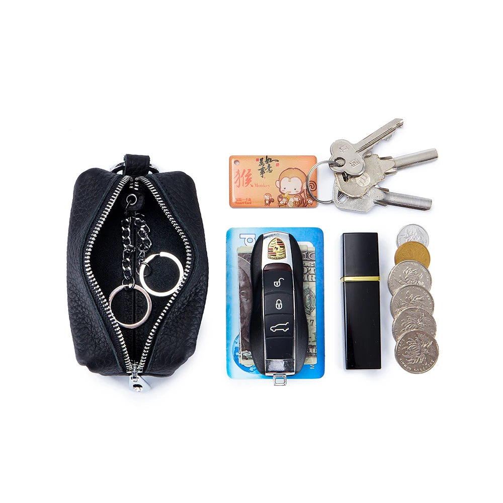 Leather Key Holder with Zipper – Mini Wallet & Key Organizer