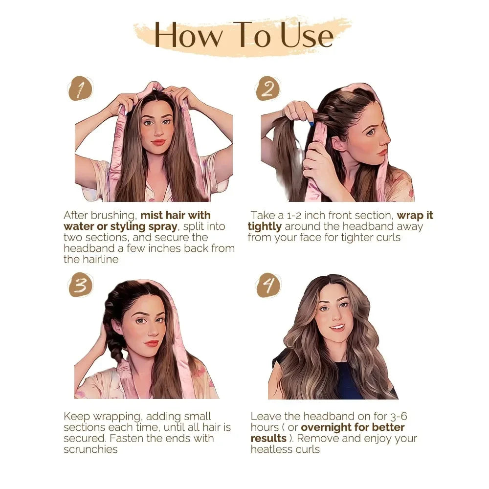 Bigoudis sans chaleur et bandeau de curling en satin – Cheveux bouclés pendant la nuit