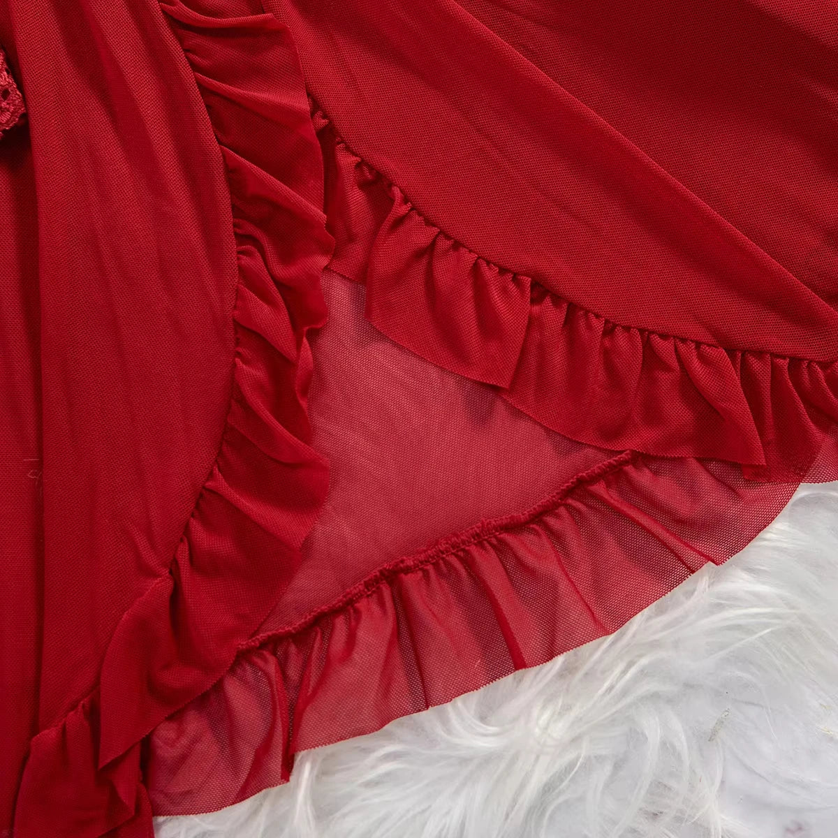 Ensemble de Lingerie en Dentelle Rouge Transparent pour Femmes – Chemise de Nuit Sexy