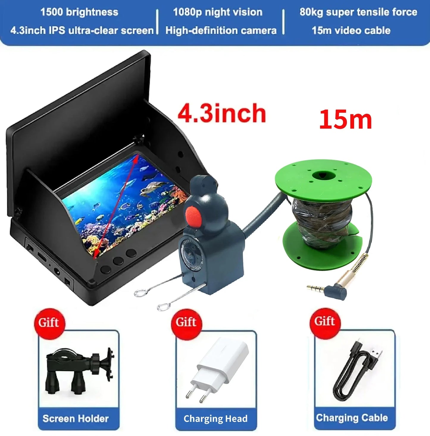 Portable Fish Finder with Camera 1080P LCD, Night Vision