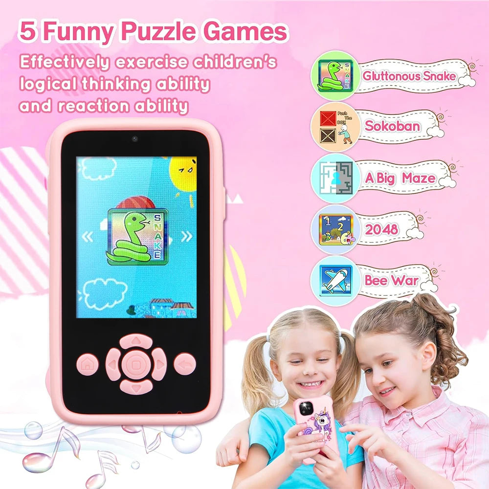 Téléphone jouet pour enfants – Appareil photo, lecteur MP3 et jeux de puzzle, 32 Go