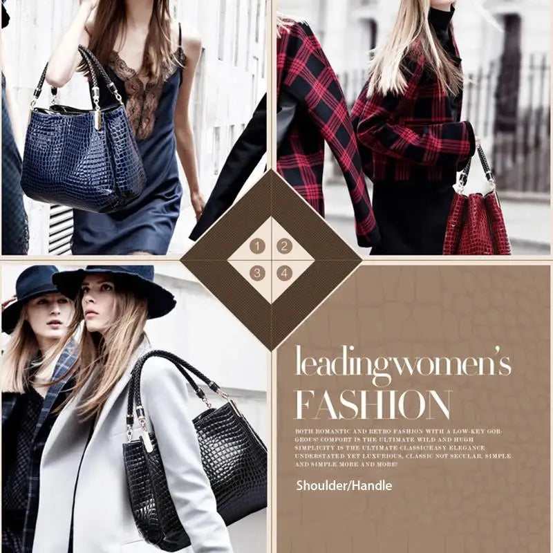 Large Capacity Tote Bag – Crocodile Print Shoulder Bag