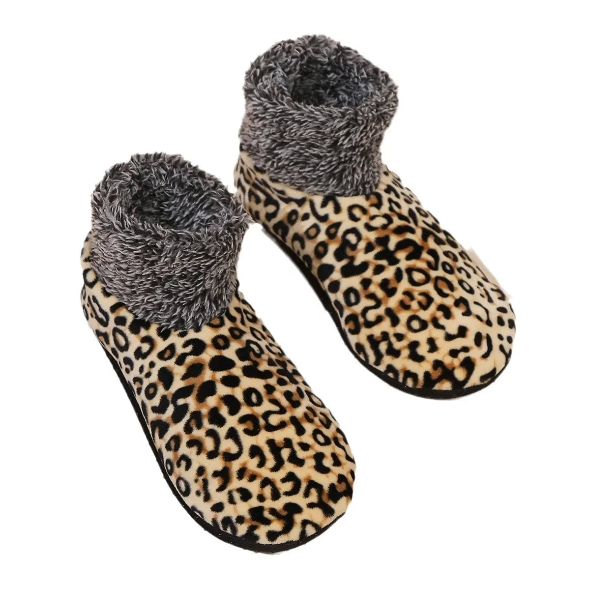 Chaussettes-chaussons chaudes antidérapantes à imprimé léopard pour hommes et femmes
