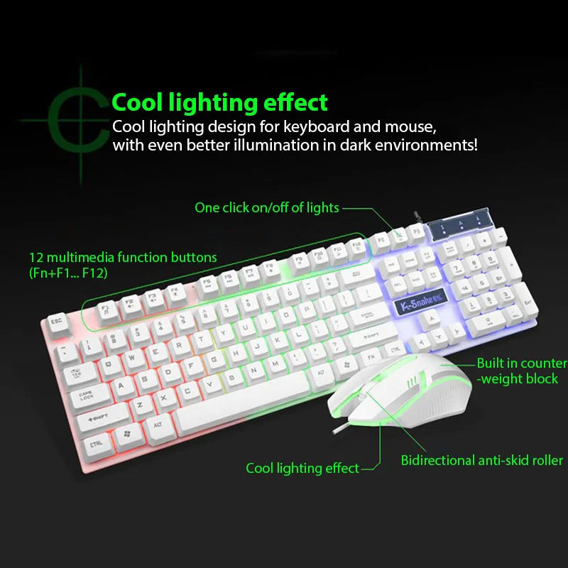 Ensemble clavier et souris gaming étanches – Rétroéclairage lumineux