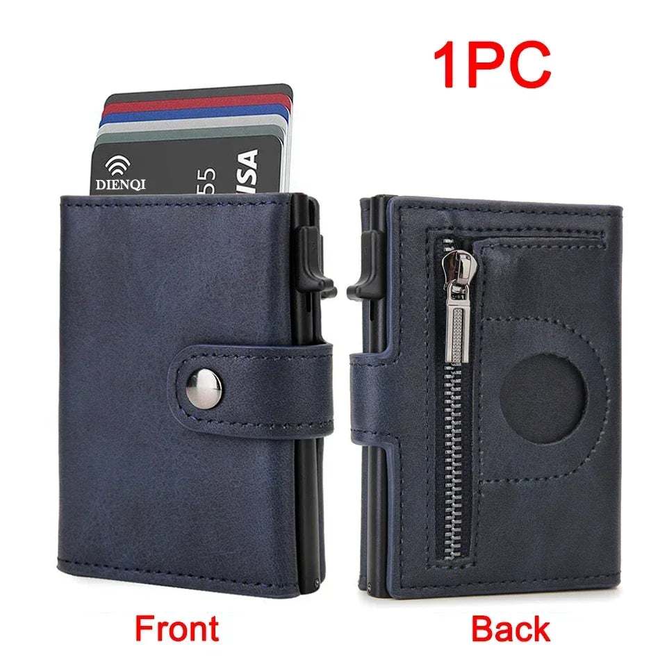 Anti-Theft RFID Card Holder – Slim Aluminum Wallet with AirTag Slot