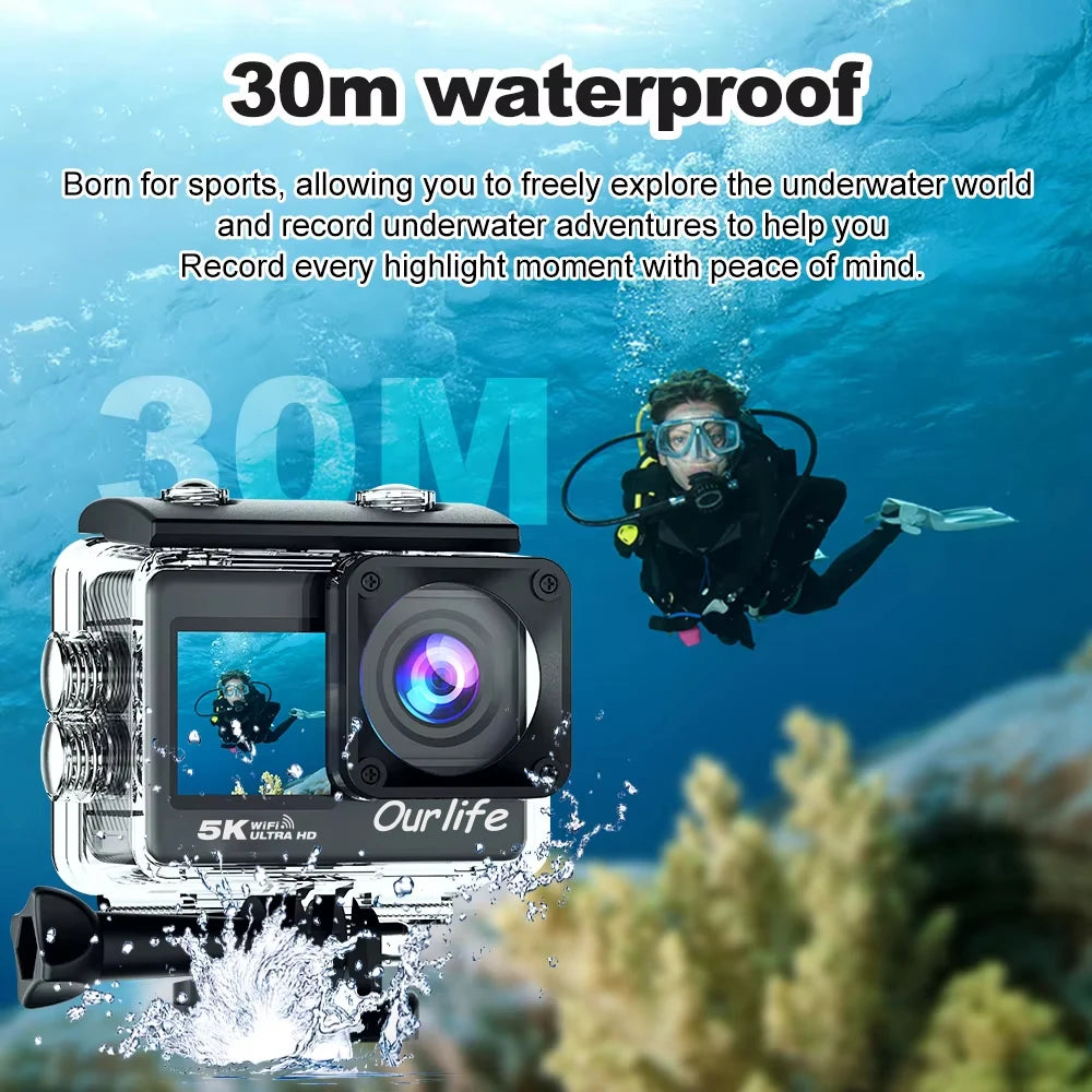 5K-actiecamera – 4K 60FPS, 2-inch touchscreen, 170° groothoek