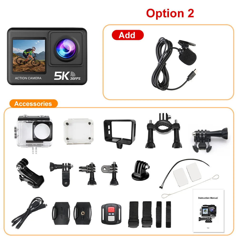 5K-actiecamera – 4K 60FPS, 2-inch touchscreen, 170° groothoek