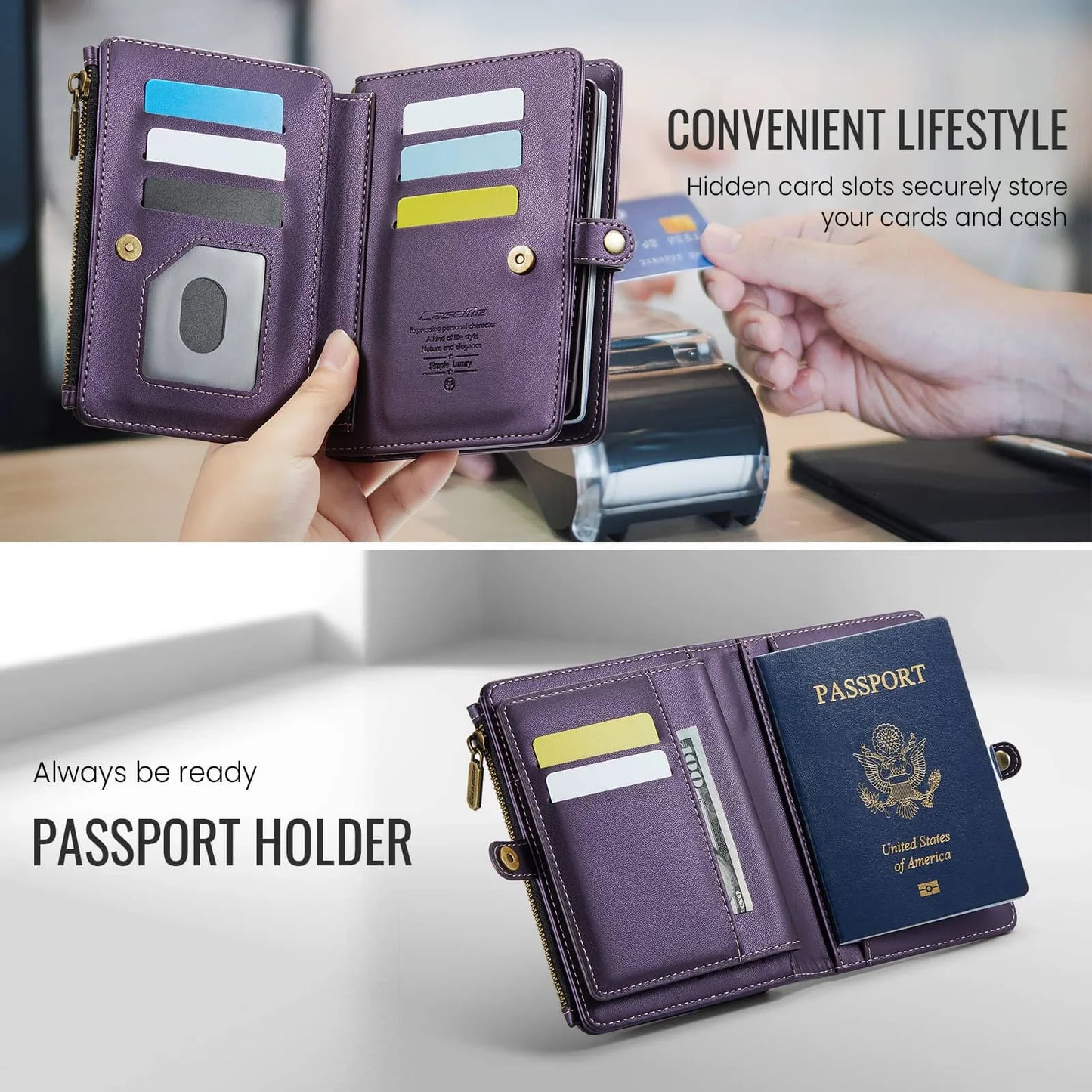 Travel Wallet with Zipper & Wrist Strap – Passport Holder