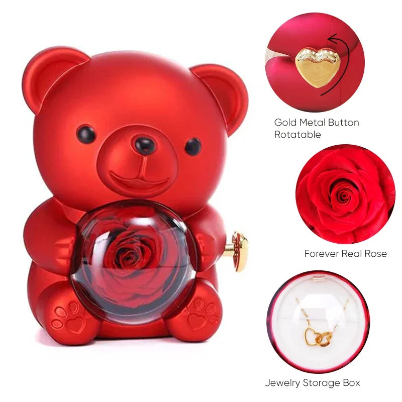 Romantische ketting met eeuwige roos en teddybeer - Cadeauset