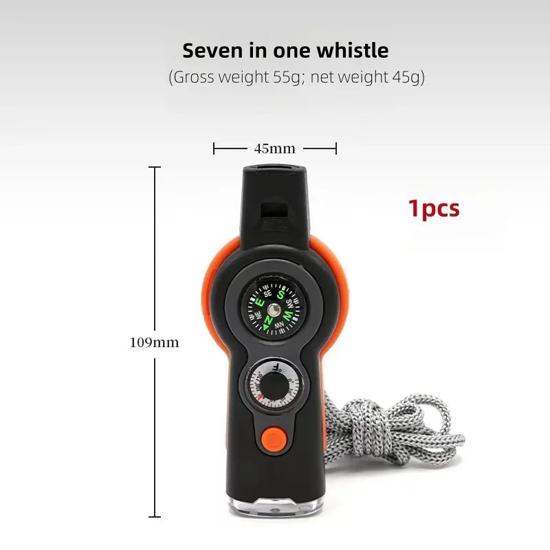 7-in-1 Survival Whistle – Multi-Function Camping & Hiking Travel Tool