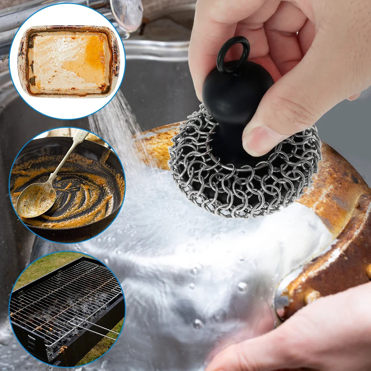Cast Iron Cleaner Chainmail Scrubber – Grill Cleaning Tool
